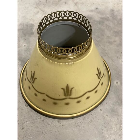 Vintage Small Toleware Metal Lamp Shade Stencil Wheat Ivory and Gold - Picture 1 of 3